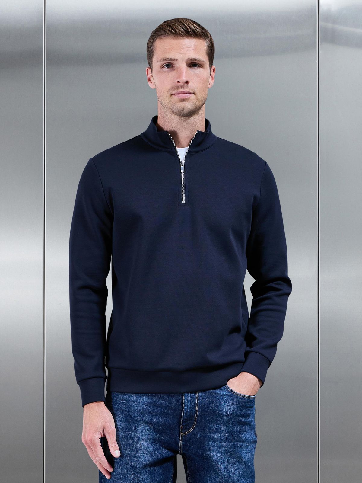 Interlock Jersey Half Zip in Navy