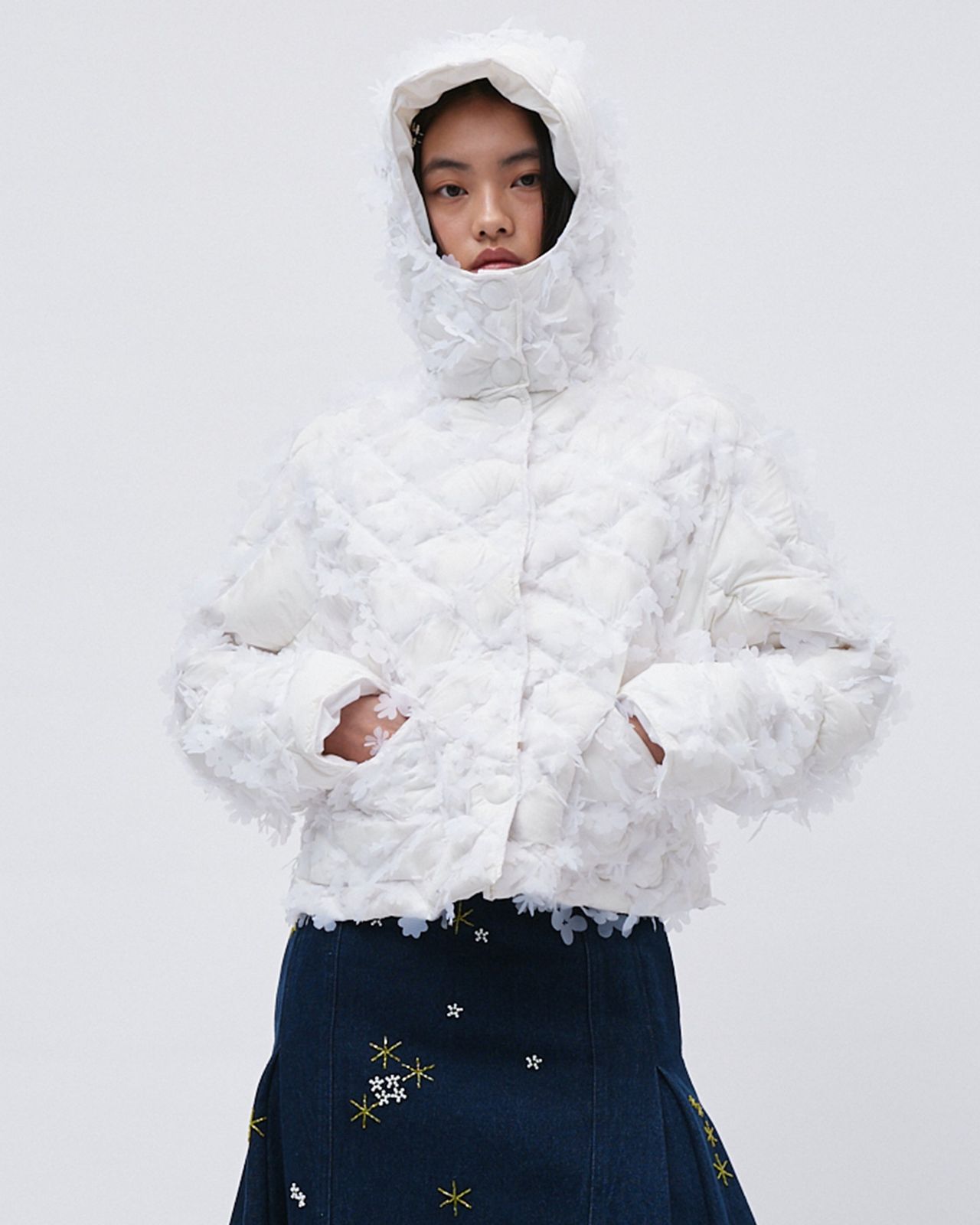 QUILTED LASER-CUT HOODED PUFFER JACKET