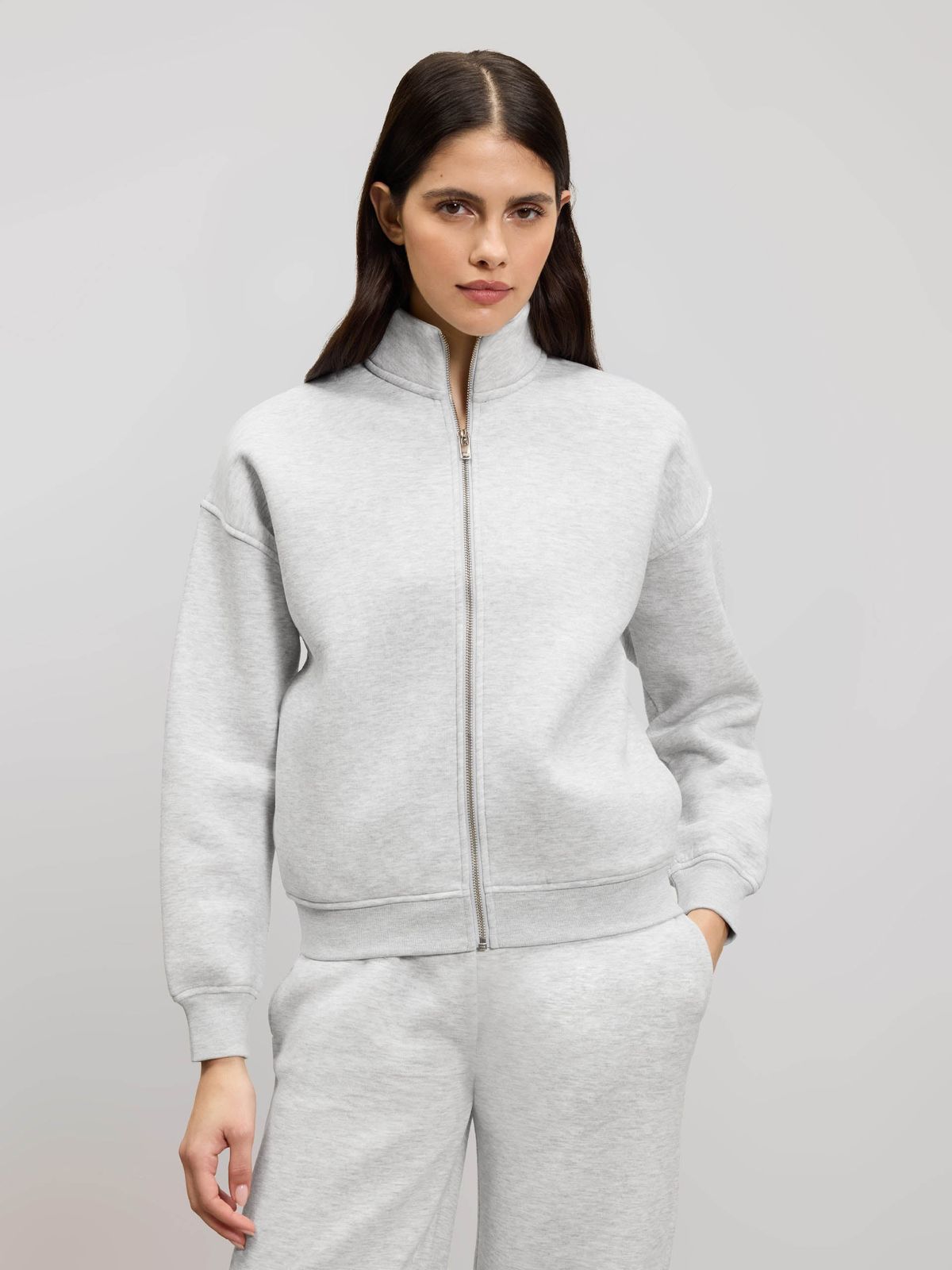 Womens Neoprene Funnel Neck Jacket in Marl Grey