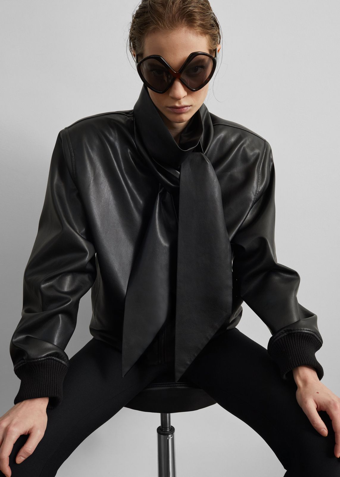 Hirson Faux Leather Scarf Jacket - Black