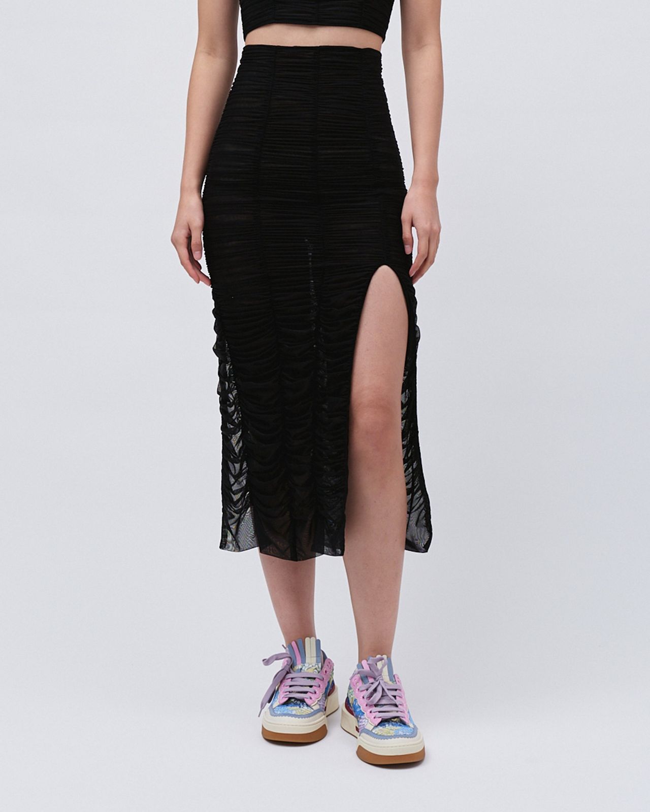 GATHERED SLIT SKIRT