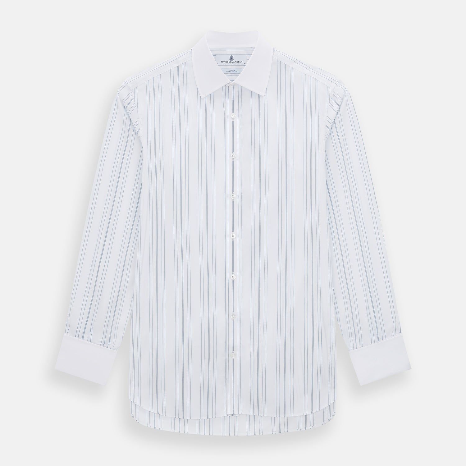 Pale Blue Multi Stripe Shirt with Contrast Collar and Double Cuffs