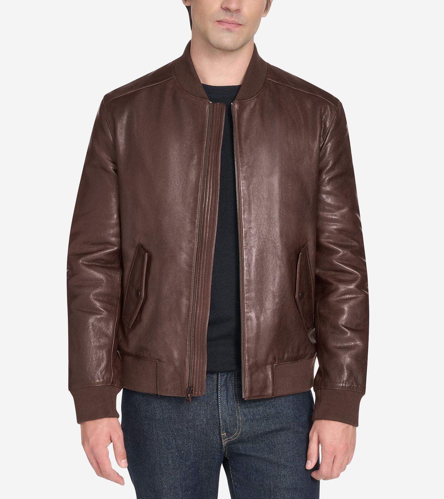 Men's Vintage Effect Leather Bomber Jacket
