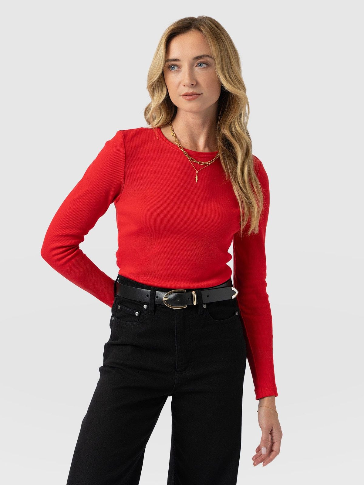 Ribbed Long Sleeve Tee - Red