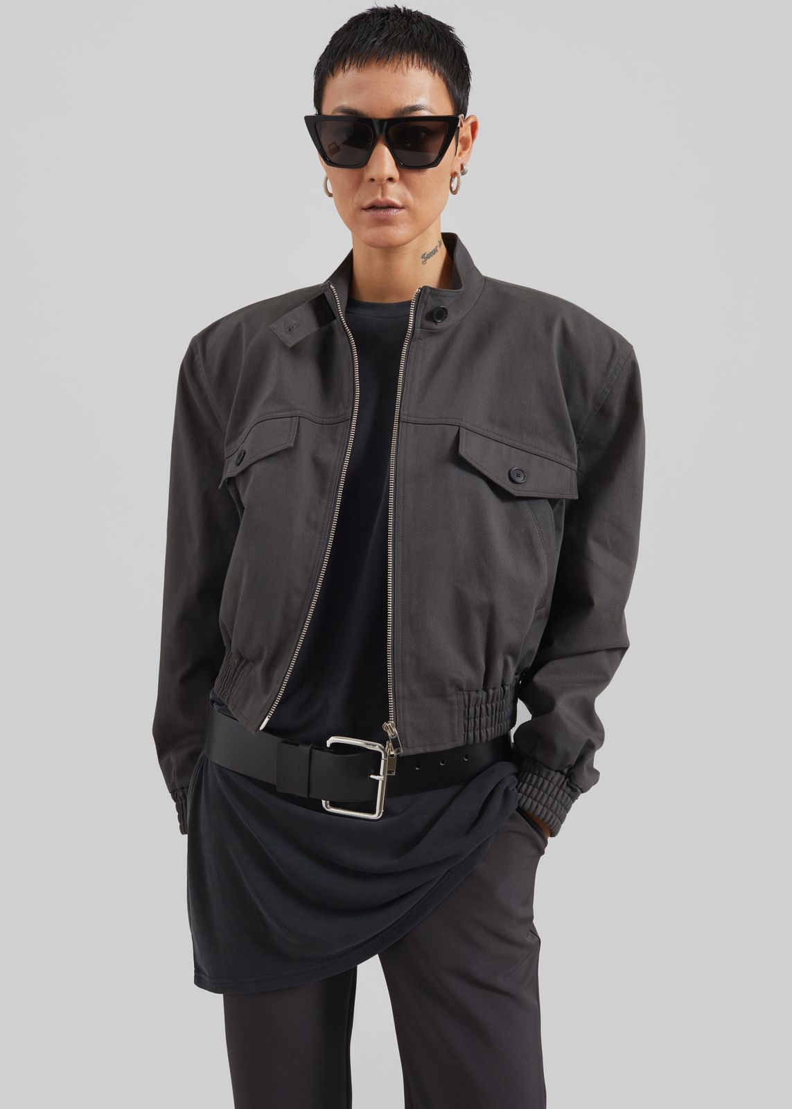 Cobain Padded Cropped Bomber - Charcoal