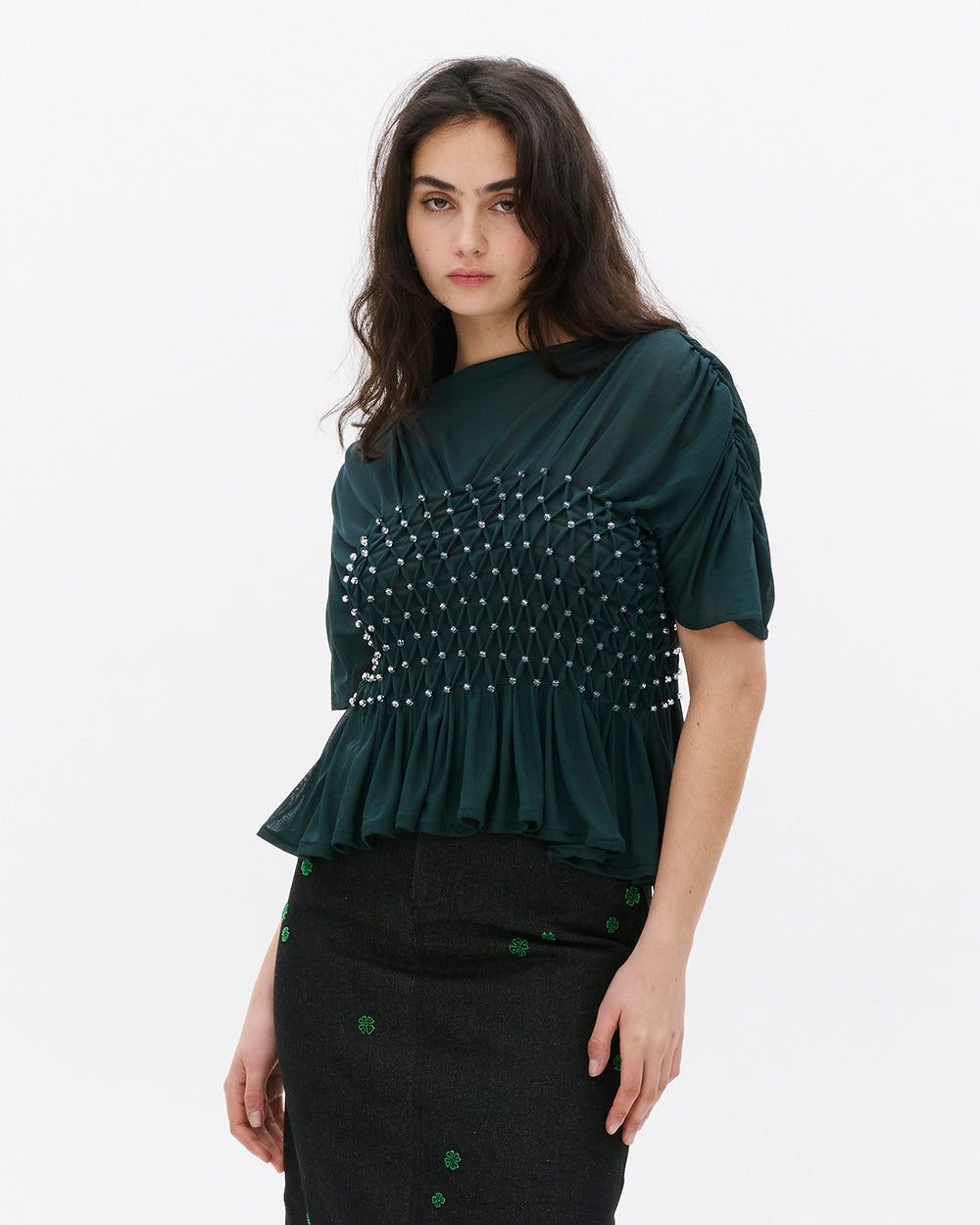 BUBBLE SMOCKED JERSEY TOP