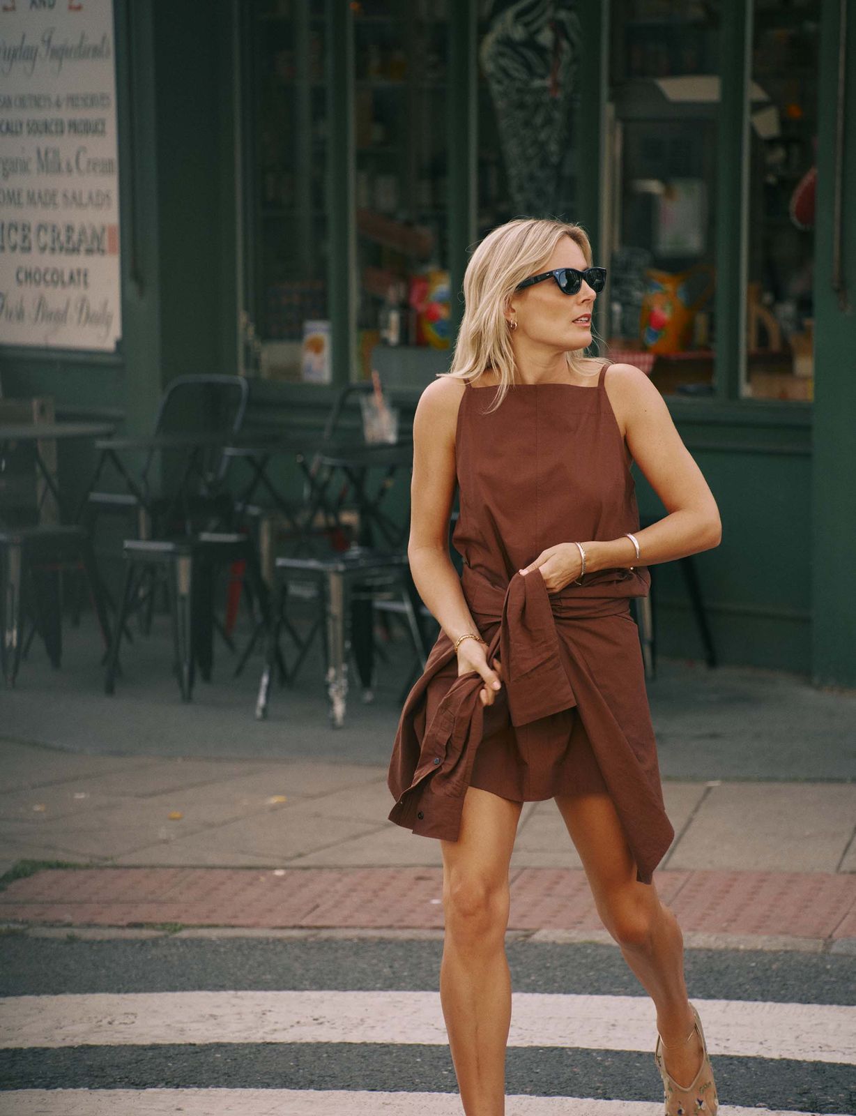 Andros Dress: Fine Poplin, Mocha x Lucy Williams