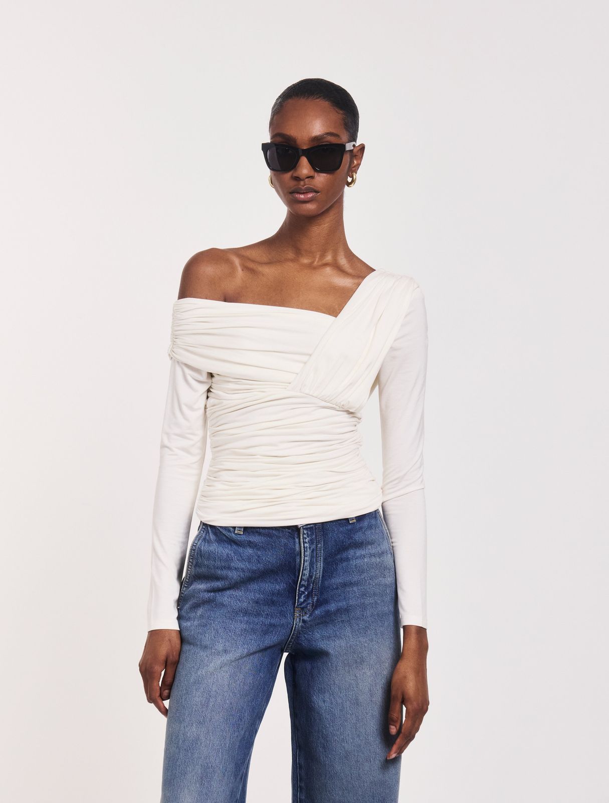 Corey Ruched Long Sleeve Top in Off White
