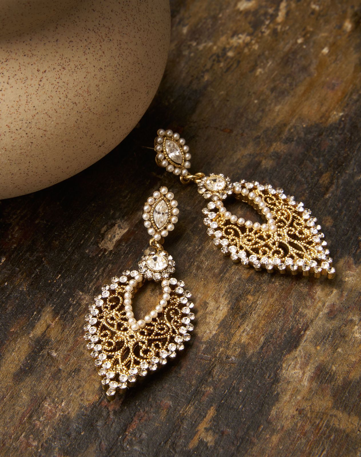 Crystal & Pearl Filigree Drop Earrings