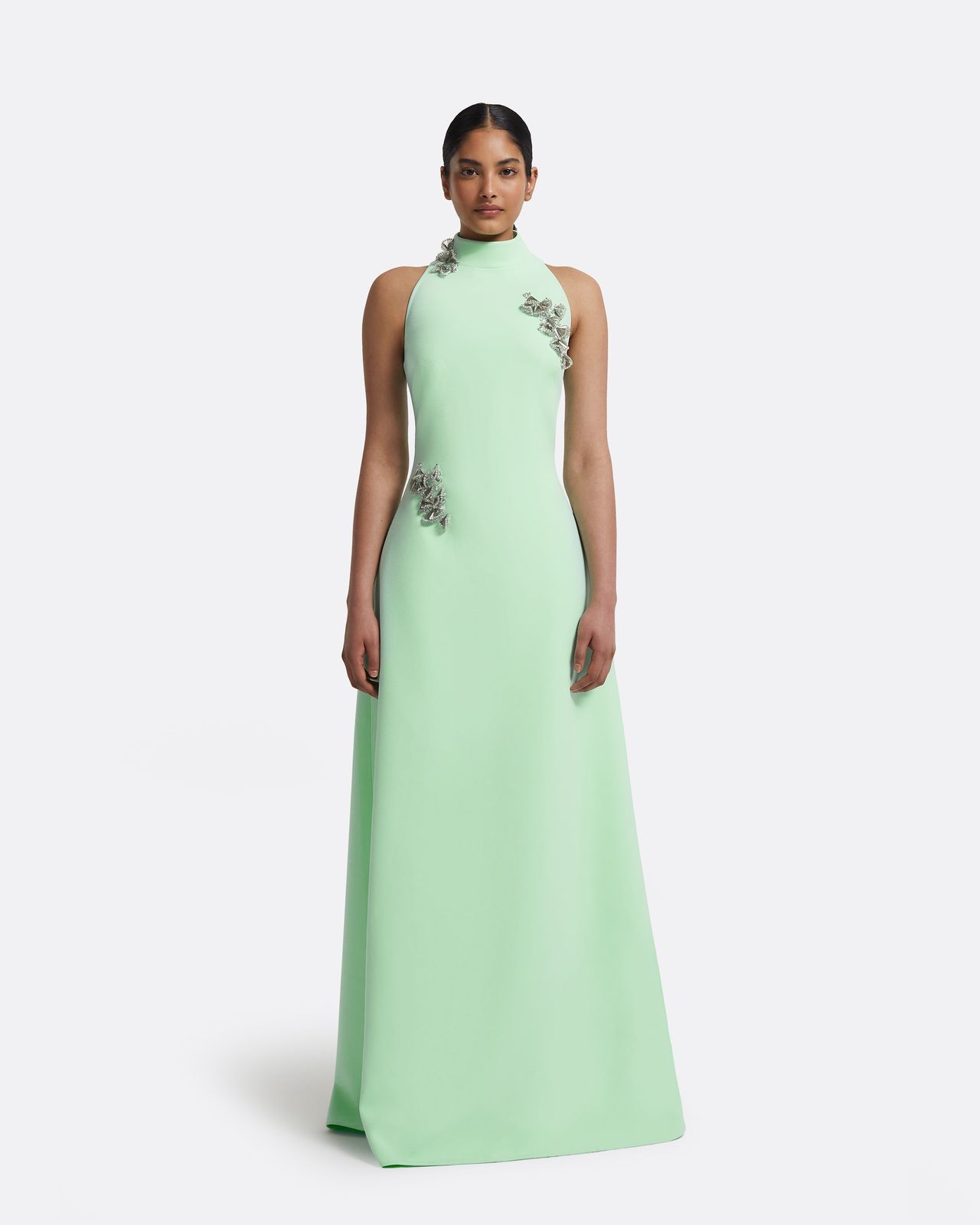 Priscilla Long Dress in Brook Green with Silver