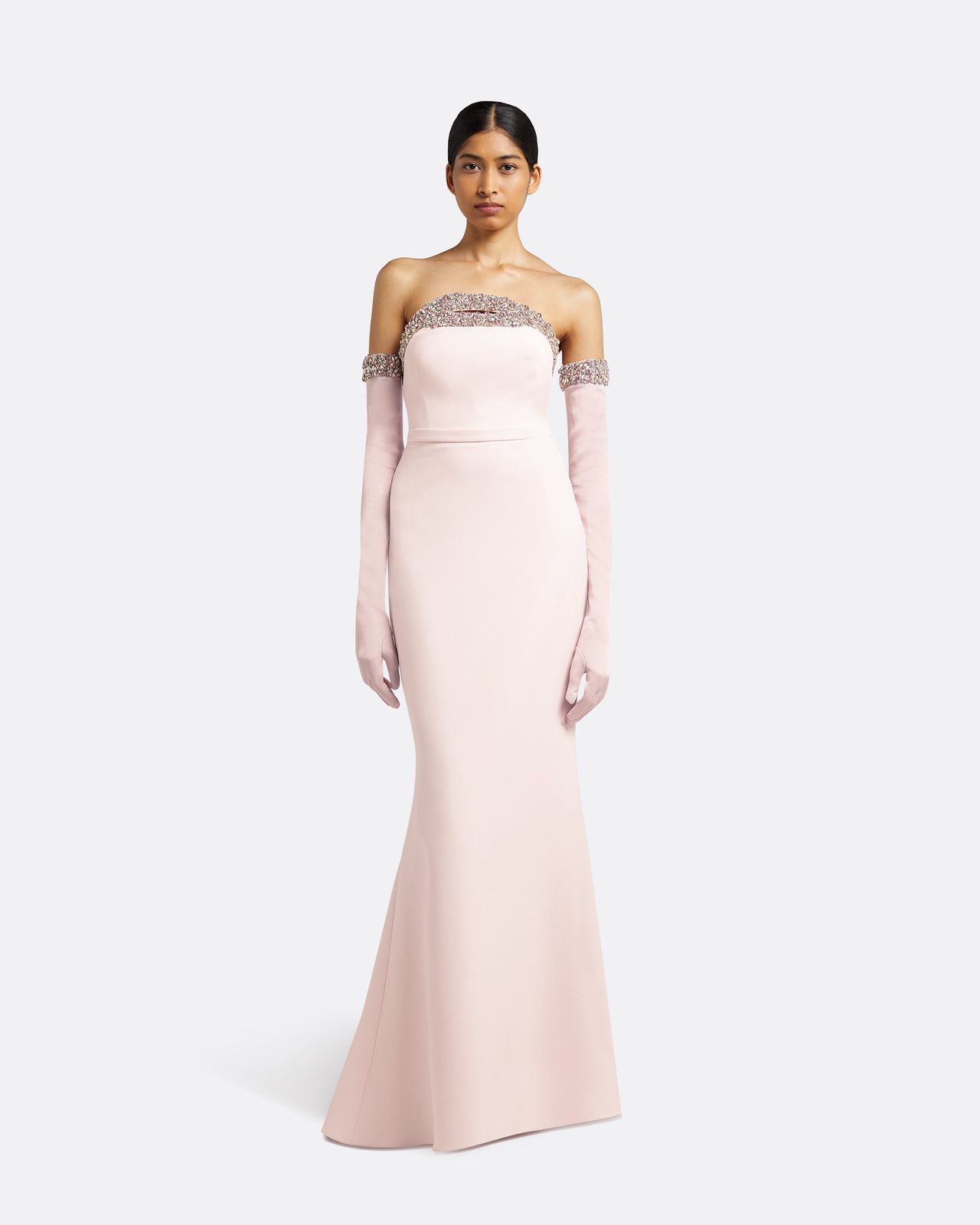 Donatella Barely Pink Long Dress With Antonia Gloves