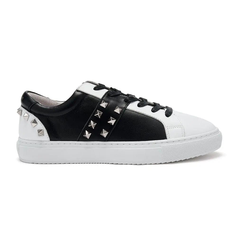 Hoxton - Black and White Leather Trainers with Silver Studs