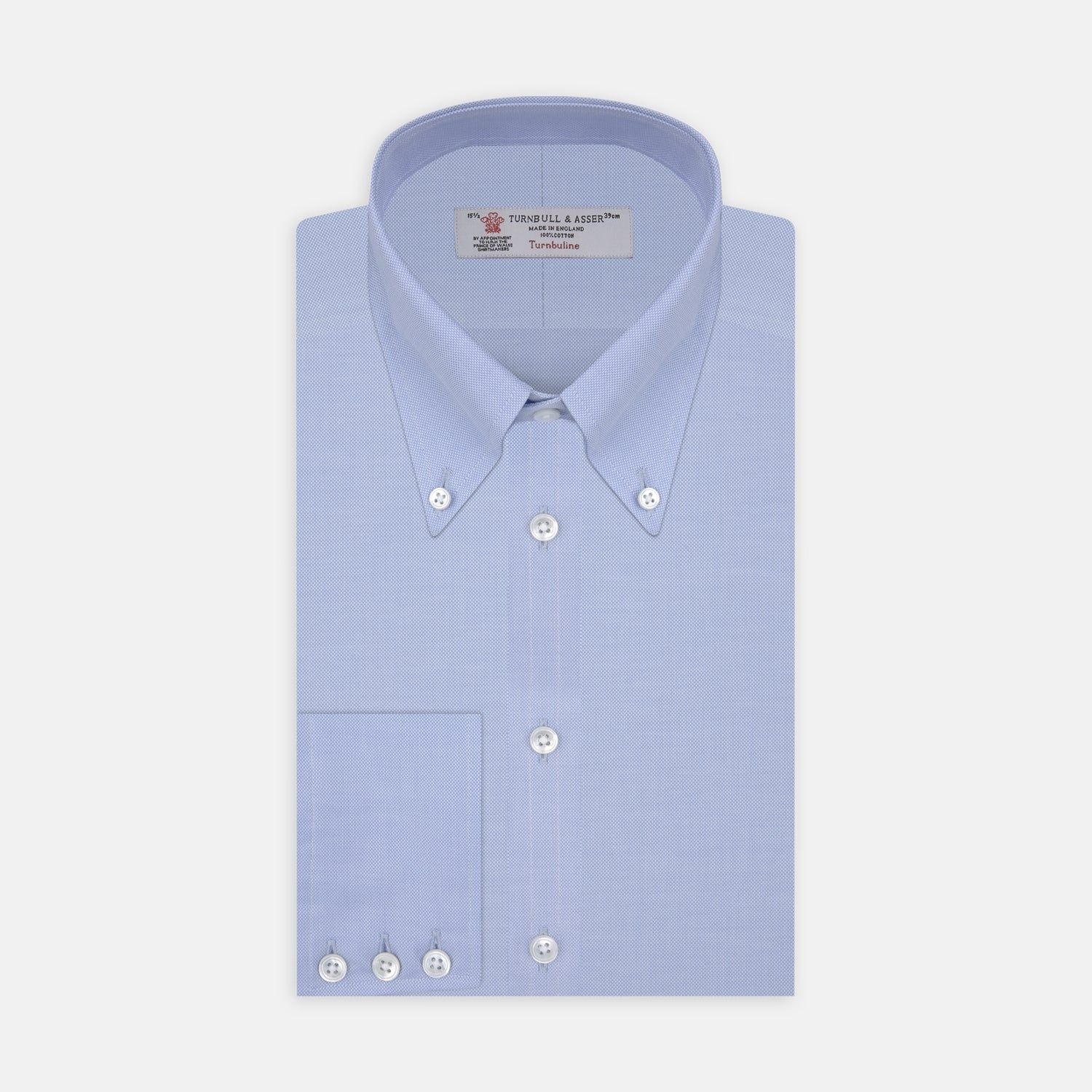 Light Blue Royal Oxford Cotton Shirt with Button-Down Collar and 3-Button Cuffs