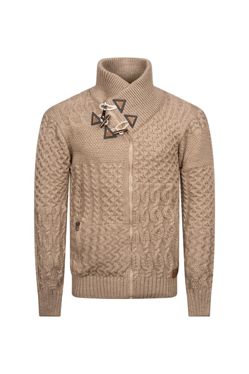 Torino Cross-Collar Cable Knit Jacket – Sandstone Beige