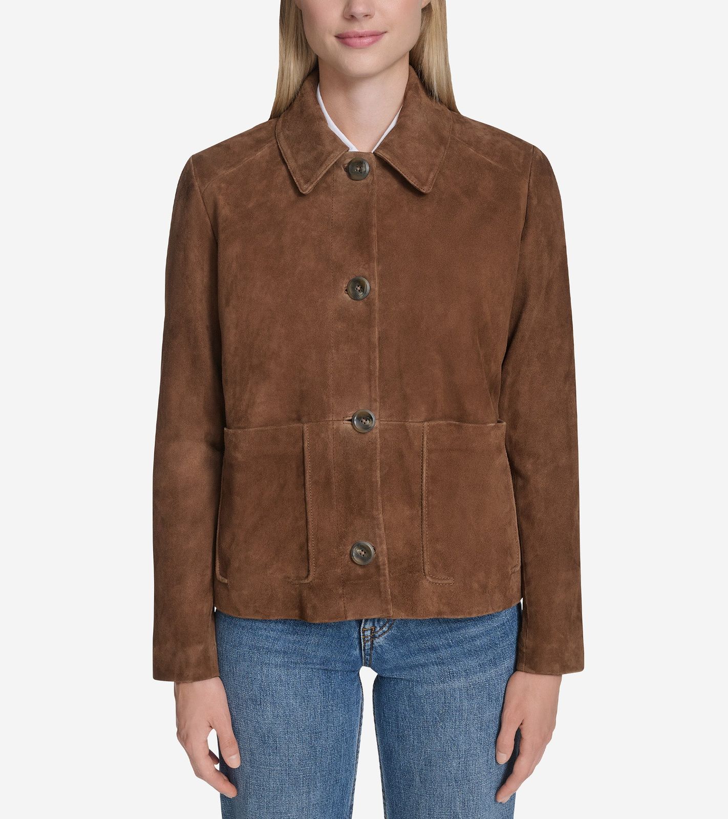 Women's Suede Shirt Collar Trucker Jacket
