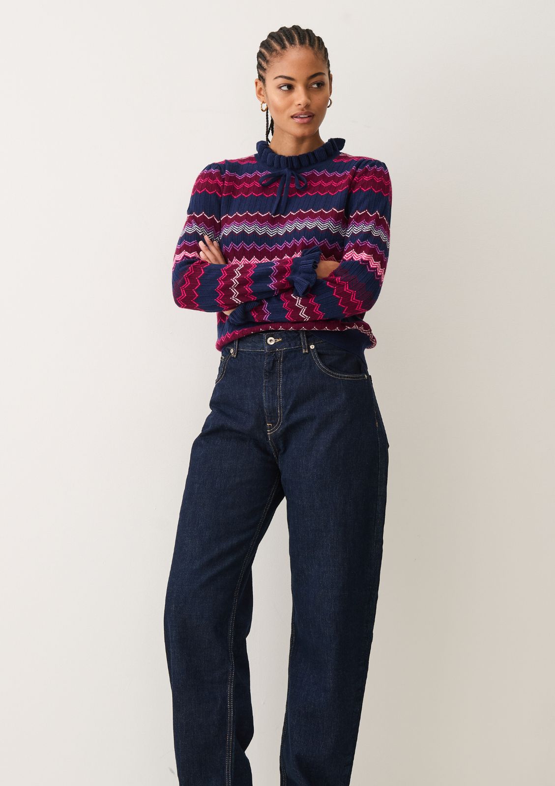 Chevron Stitch Sweater in Pink & Navy Mix