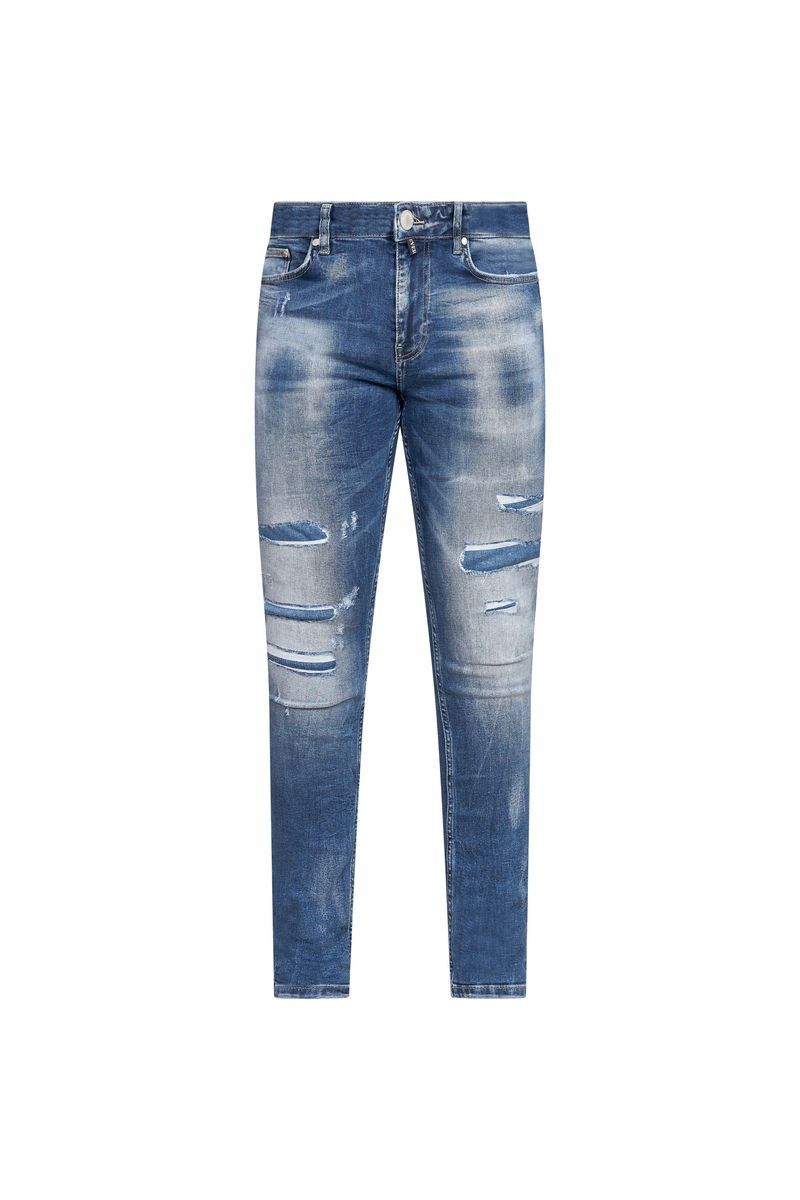 Mid Blue Ripped Slim Jeans