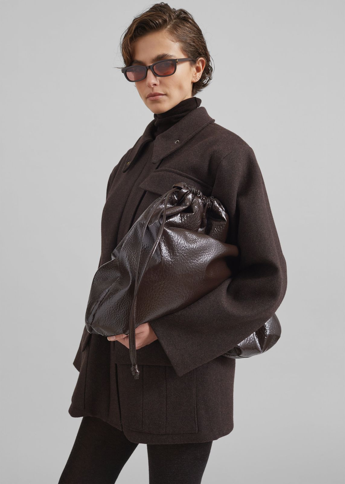 Morgan Crackled Faux Leather Large Pouch - Brown