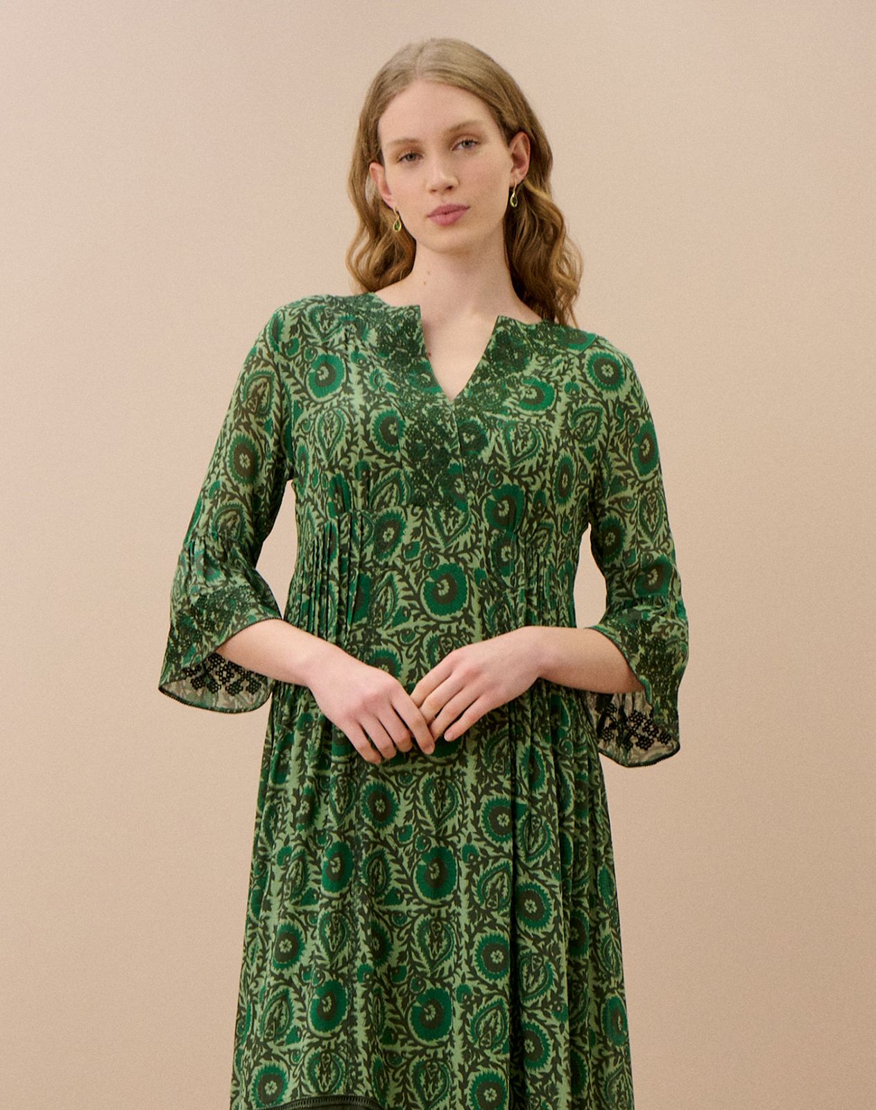 Silk Embroidered Pintuck Dress