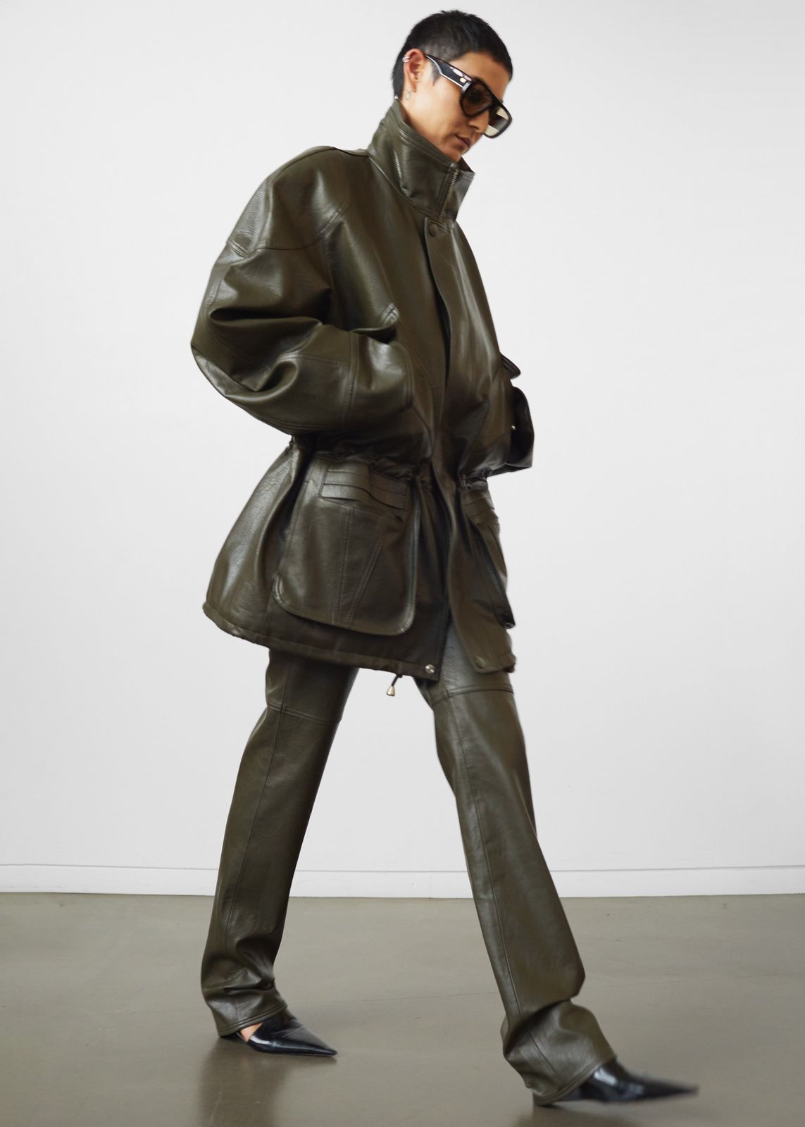 Ascona Faux Leather Jacket - Dark Olive