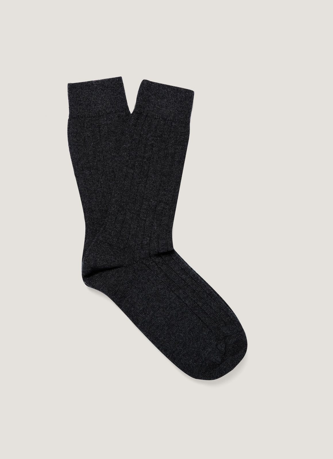 Men's Cashmere Ribbed Socks in Charcoal Melange