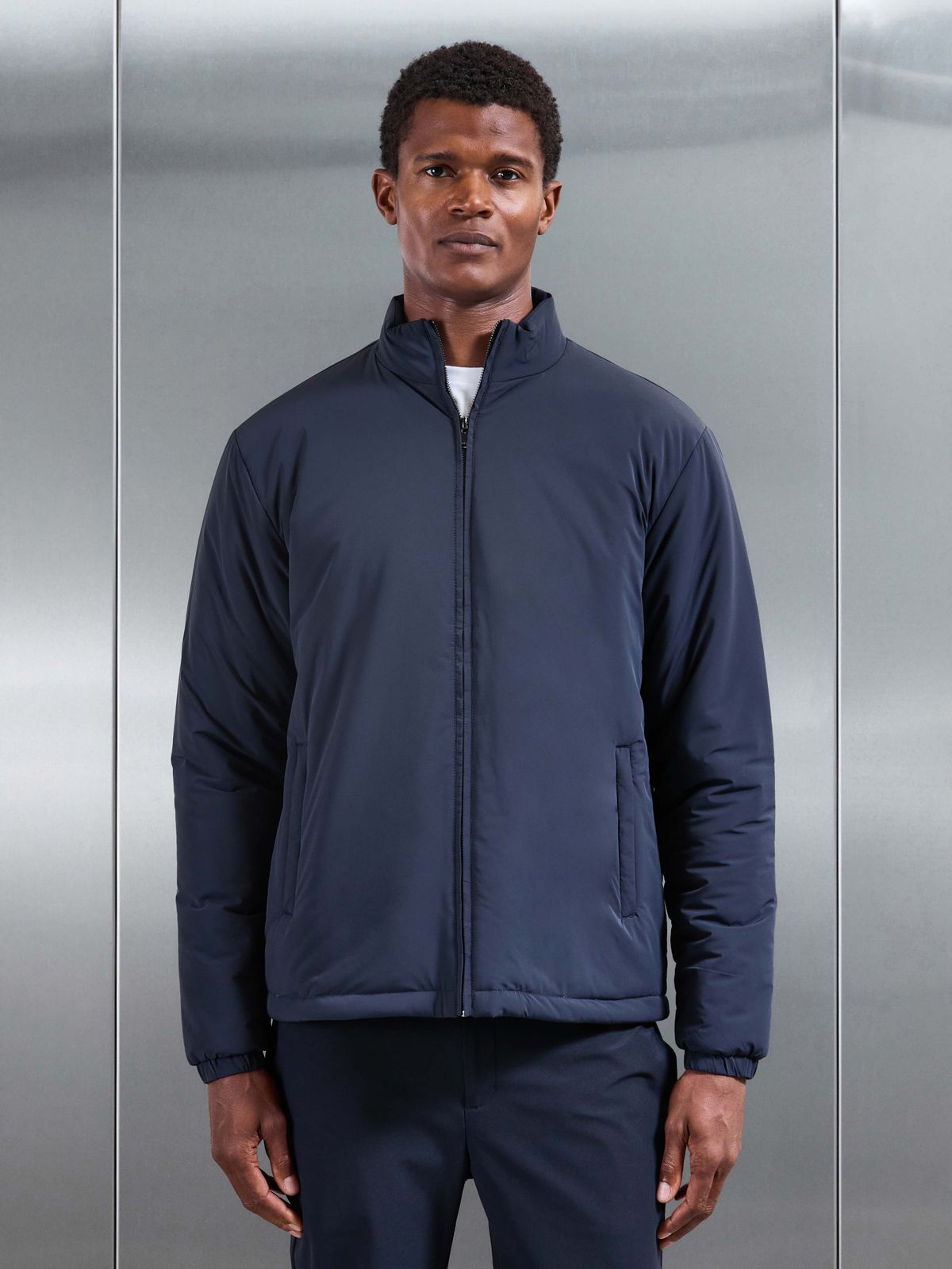 Padded Shell Zip Through Jacket in Navy