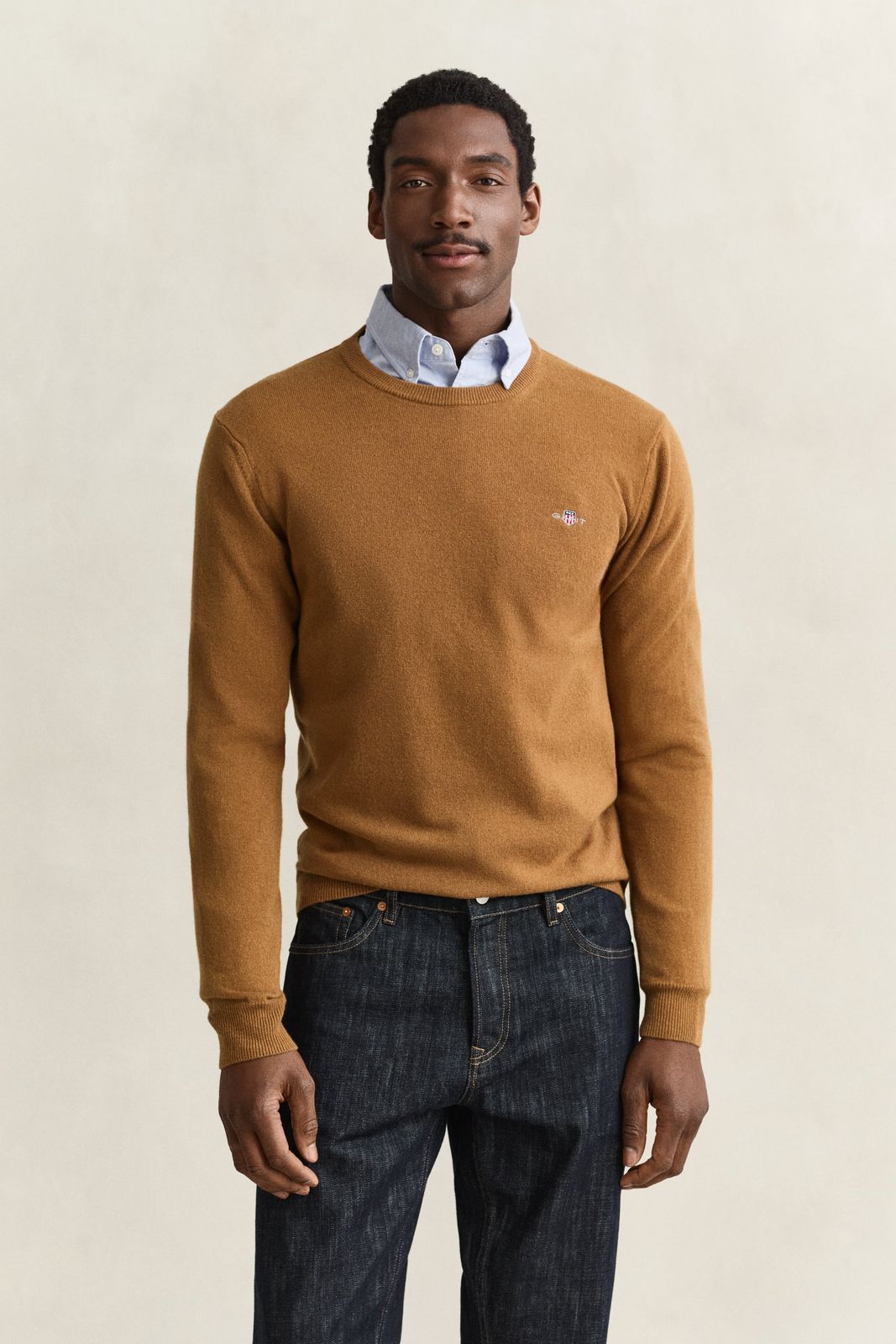 Lambswool Crew Neck Sweater - LIGHT BROWN MELANGE