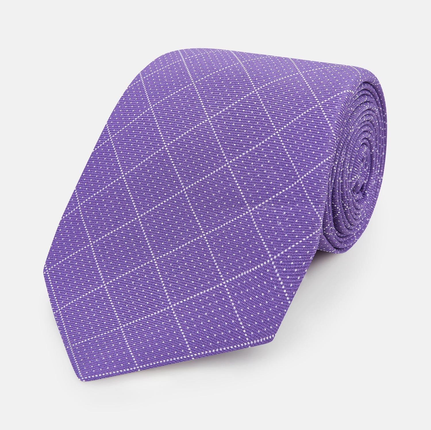 Purple Dotted Check Pattern Printed Silk Tie
