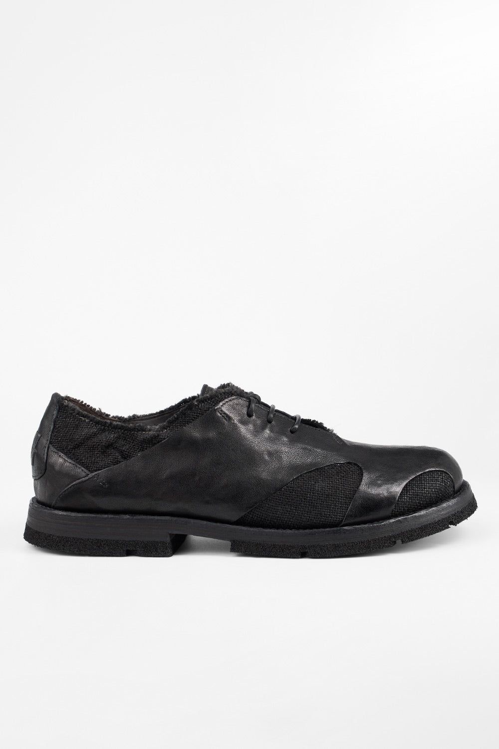 HARVEY rugged-black leather & canvas oxford shoes.