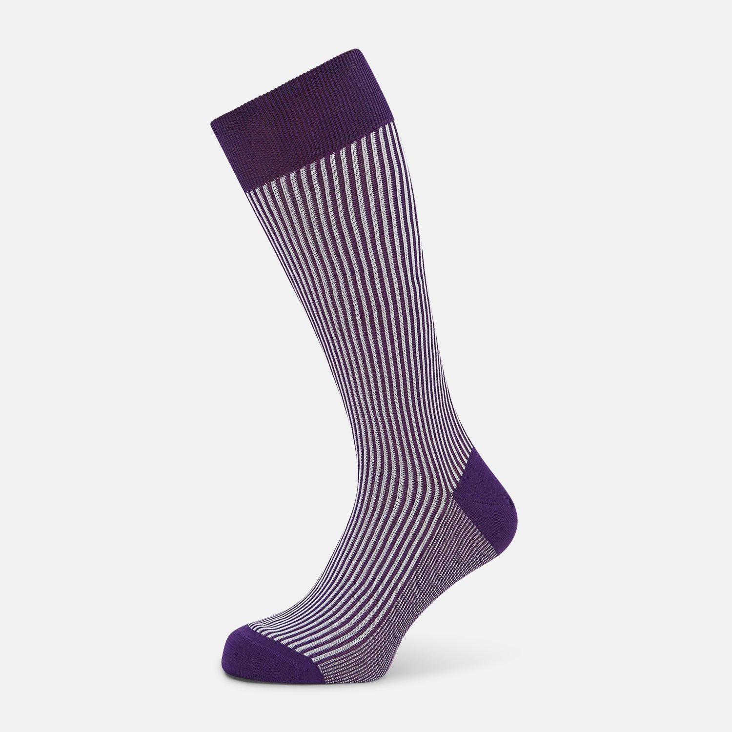 Purple and White Striped Mid-Length Socks