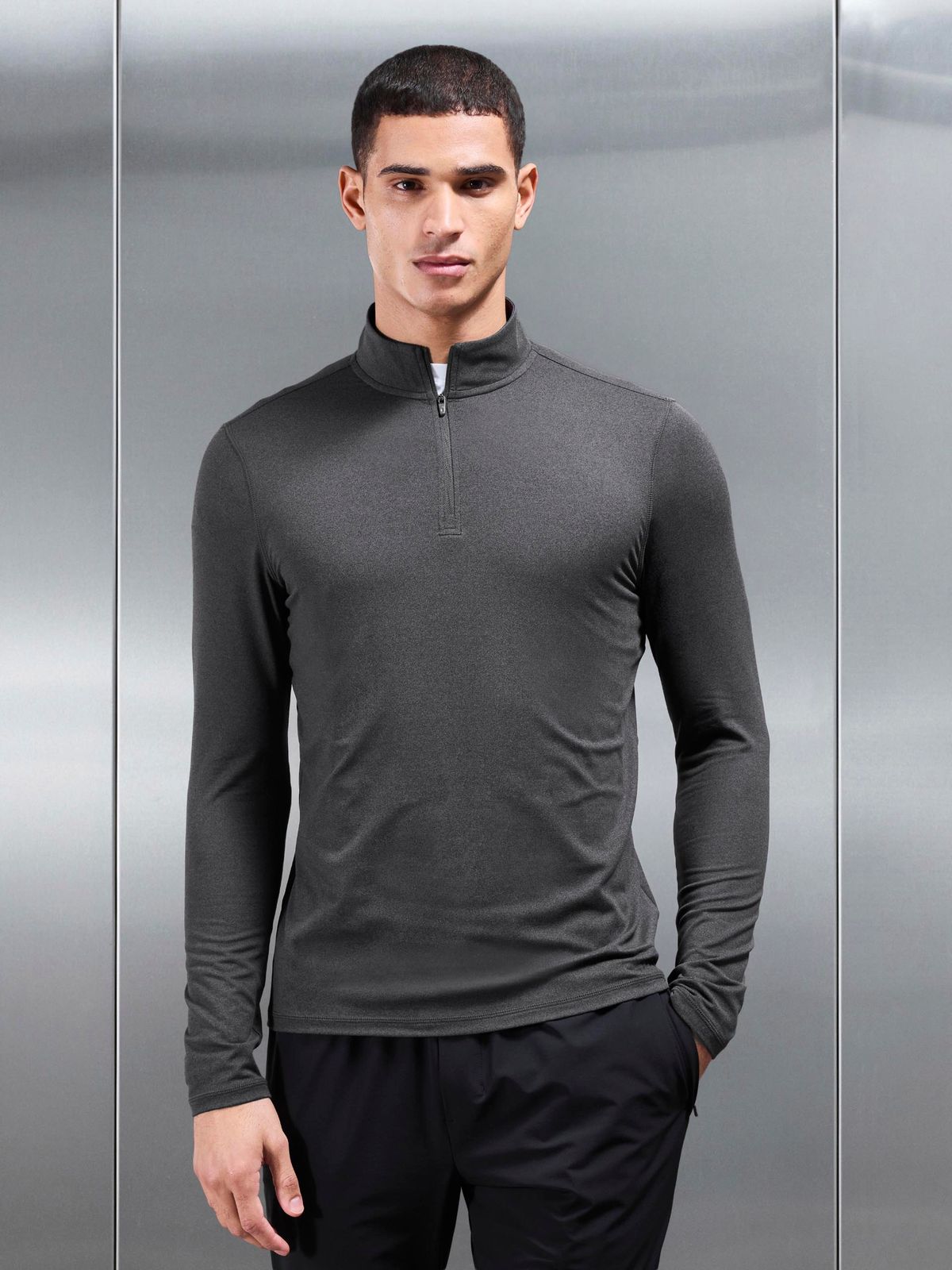 Soft Jersey Motion Half Zip in Charcoal
