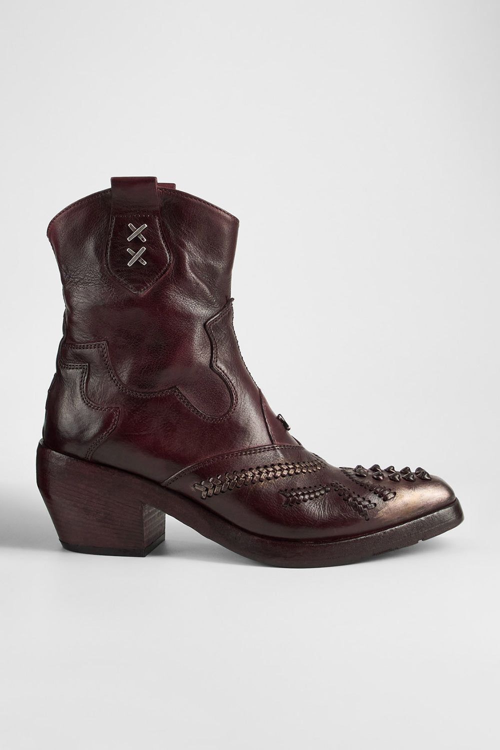 JOLENE rich-burgundy embellished texan boots.