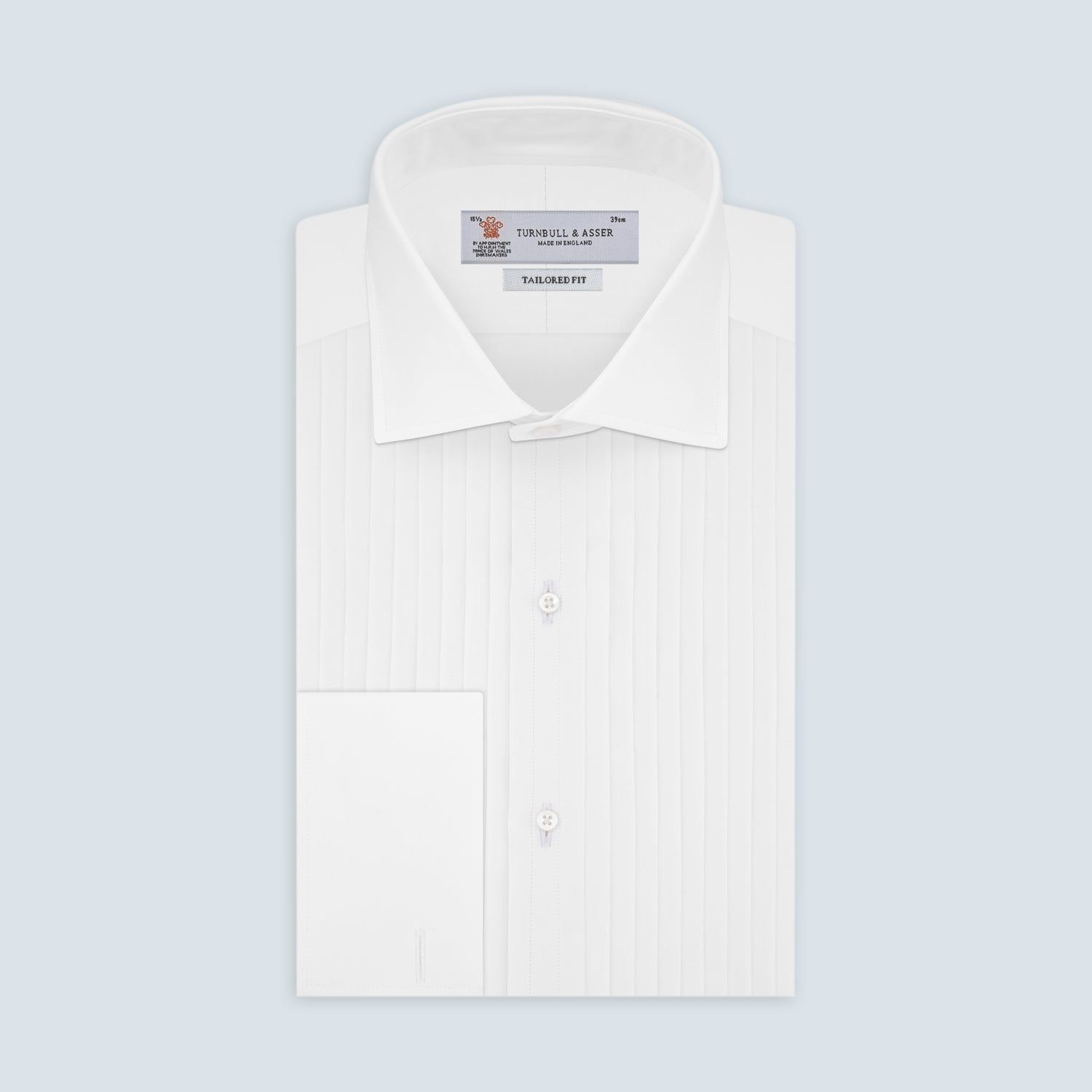 Tailored Fit White Pleated Front Shirt with Kent Collar and Double Cuffs