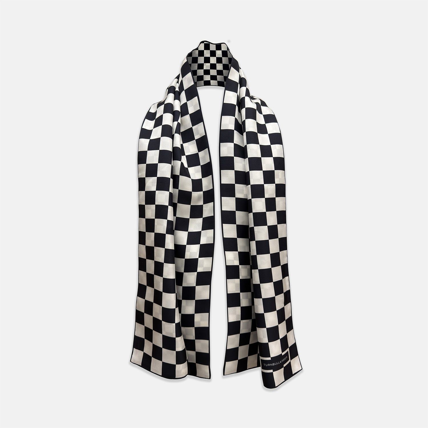 Chequered Navy & White Scarf in Silk