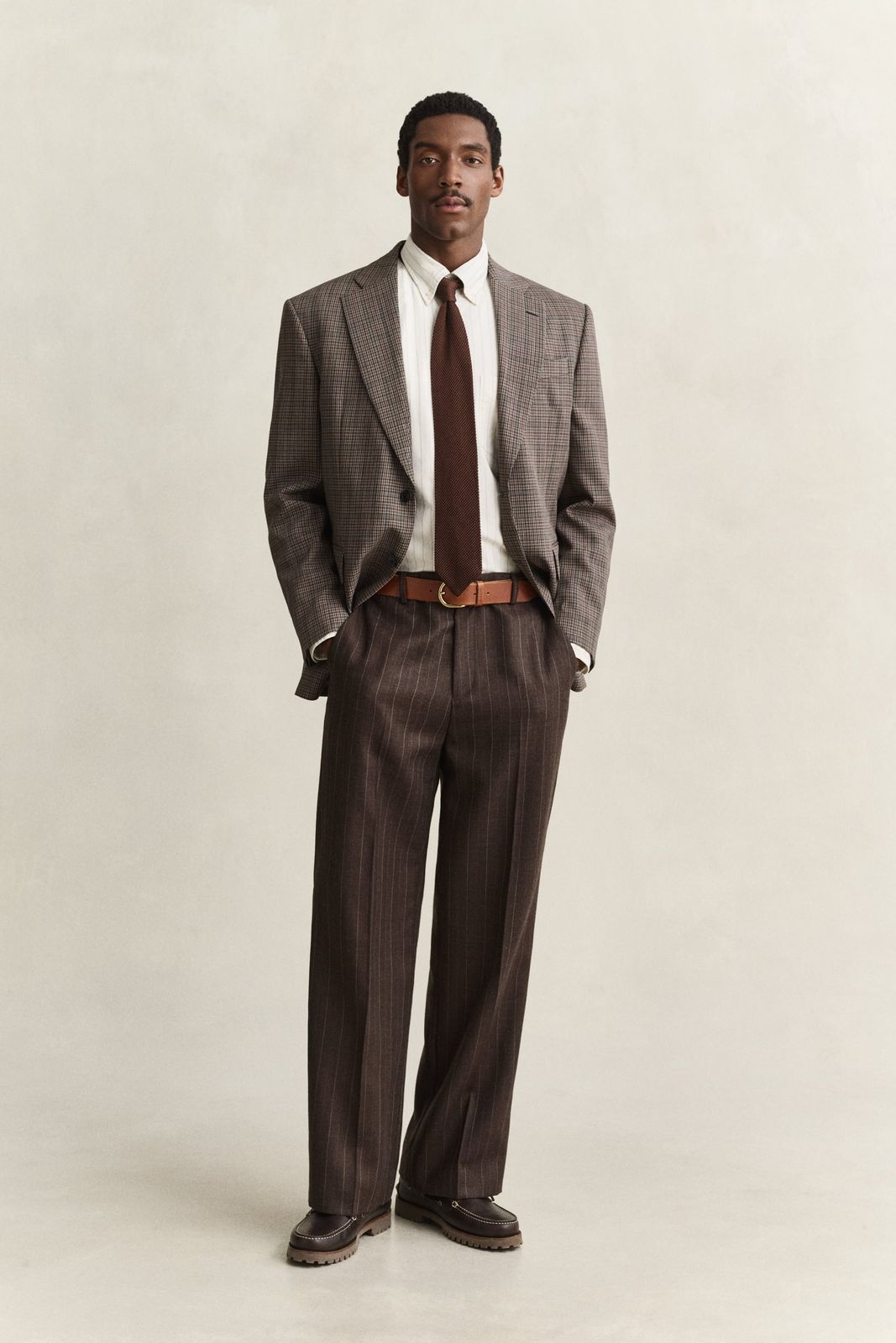 Wool Pinstriped Suit Pants - SHADOW BROWN