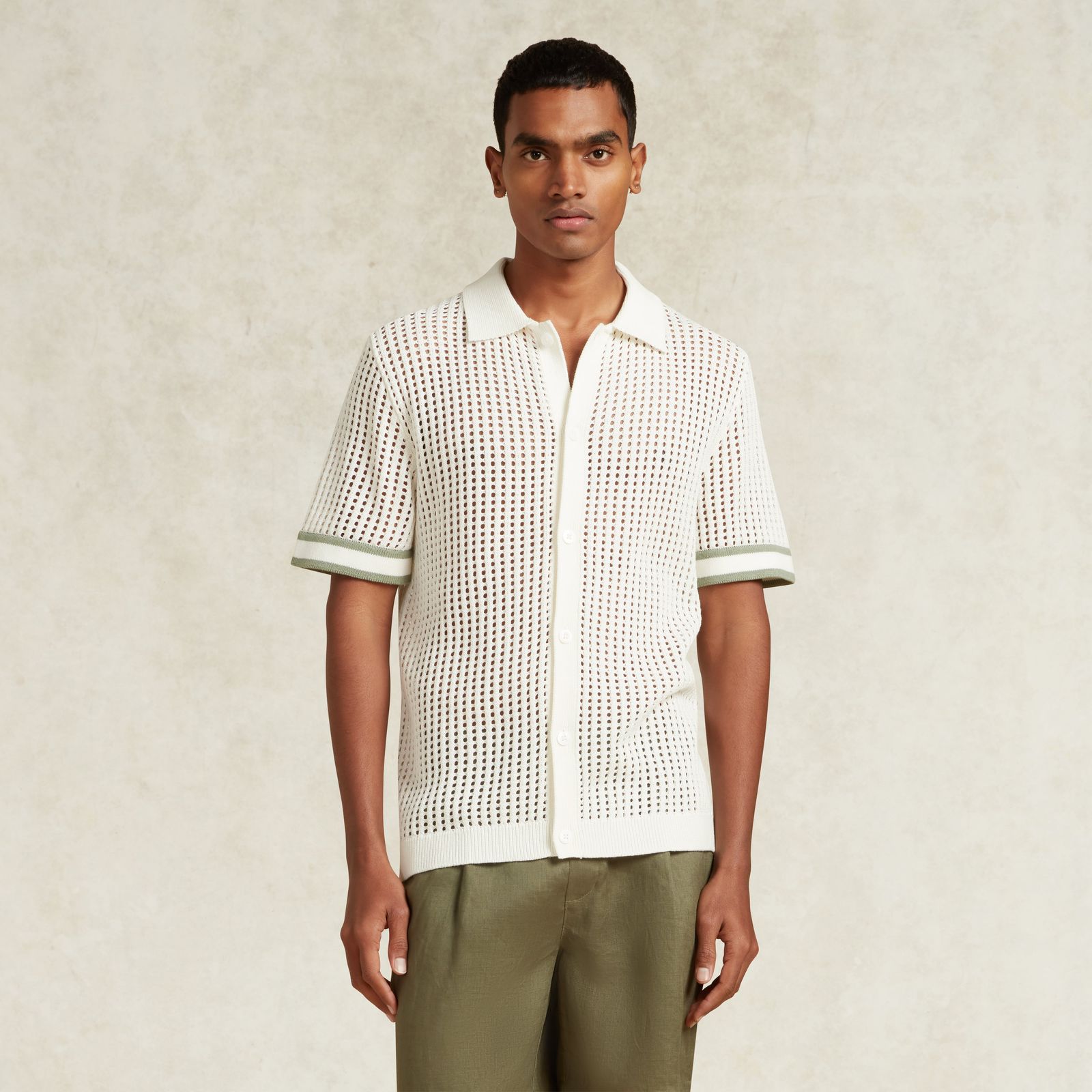 ELIAS CROCHET KNITTED COTTON POLO  - WHITE