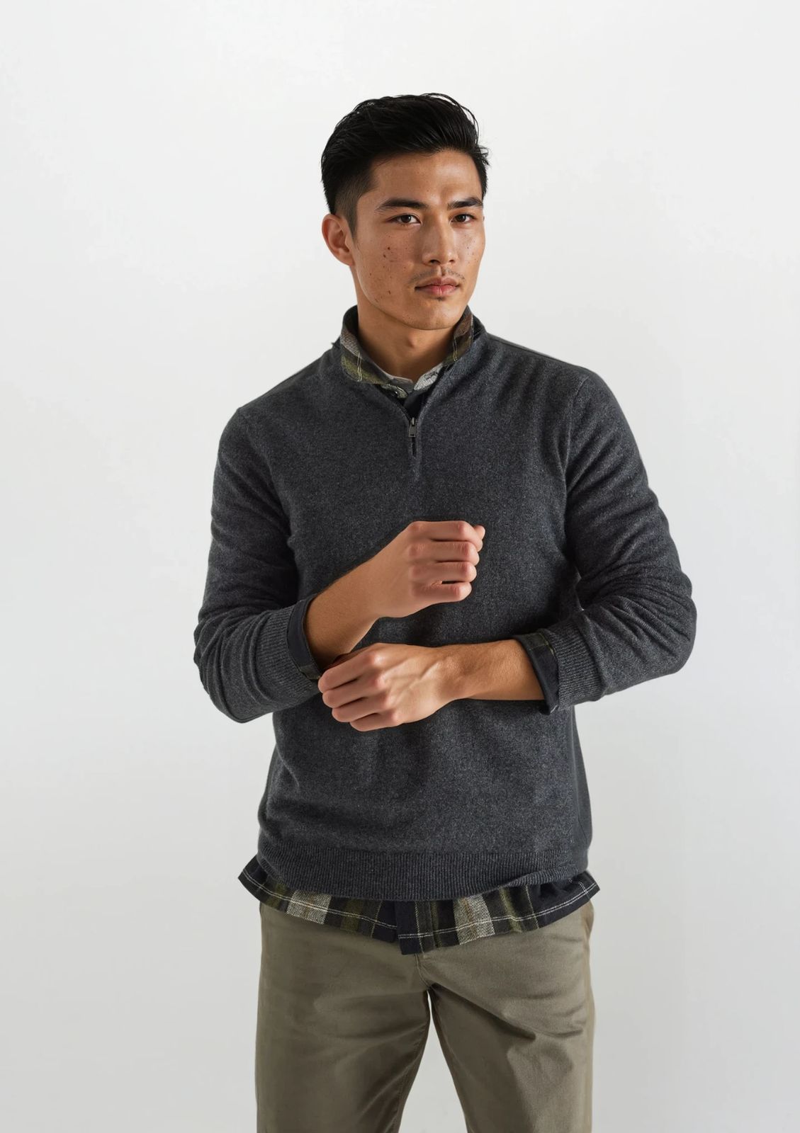 Mens Cashmere Half Zip Sweater in Flannel Grey
