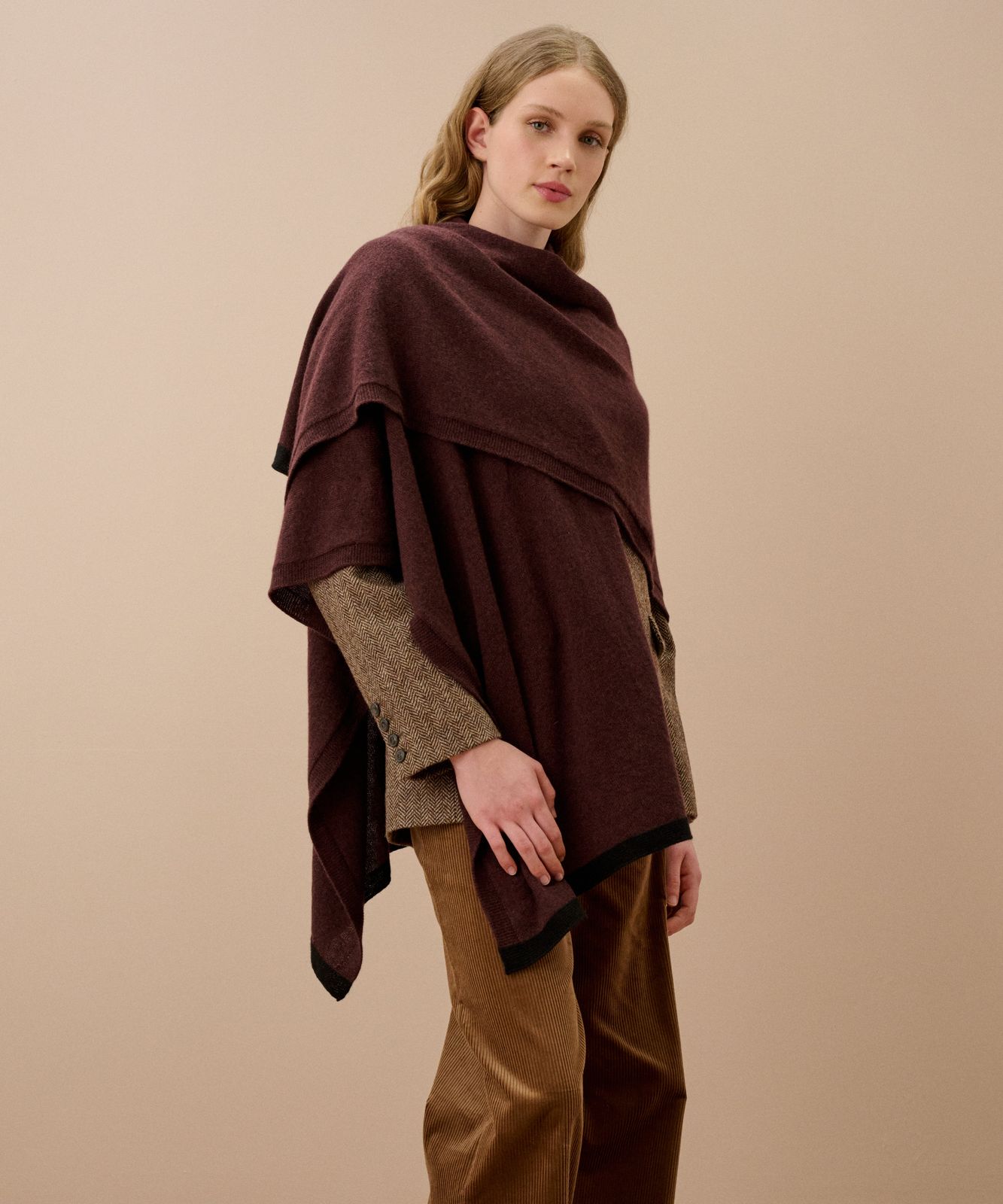 Cashmere Contrast Trim Cape