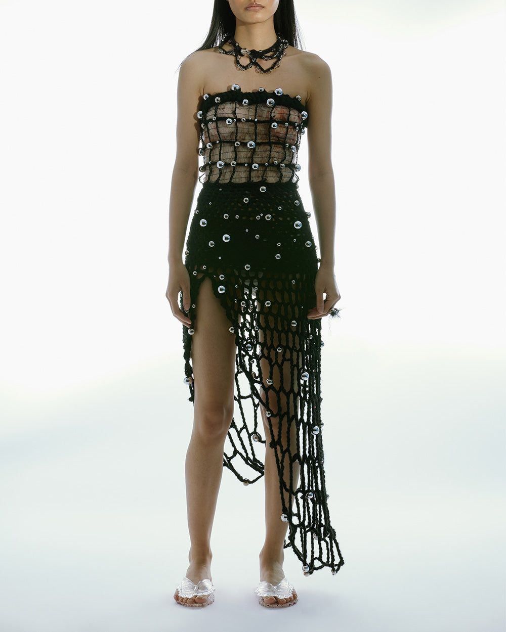 CROCHET STRAPLESS EVENING DRESS