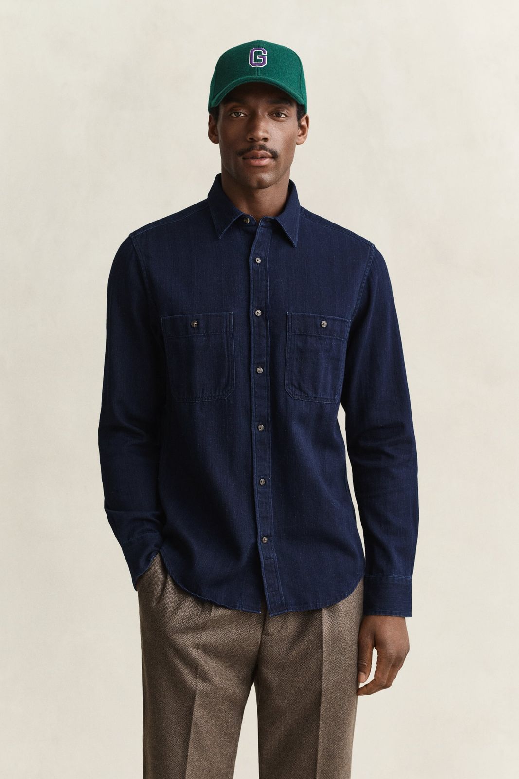 Indigo Herringbone Shirt - MID BLUE