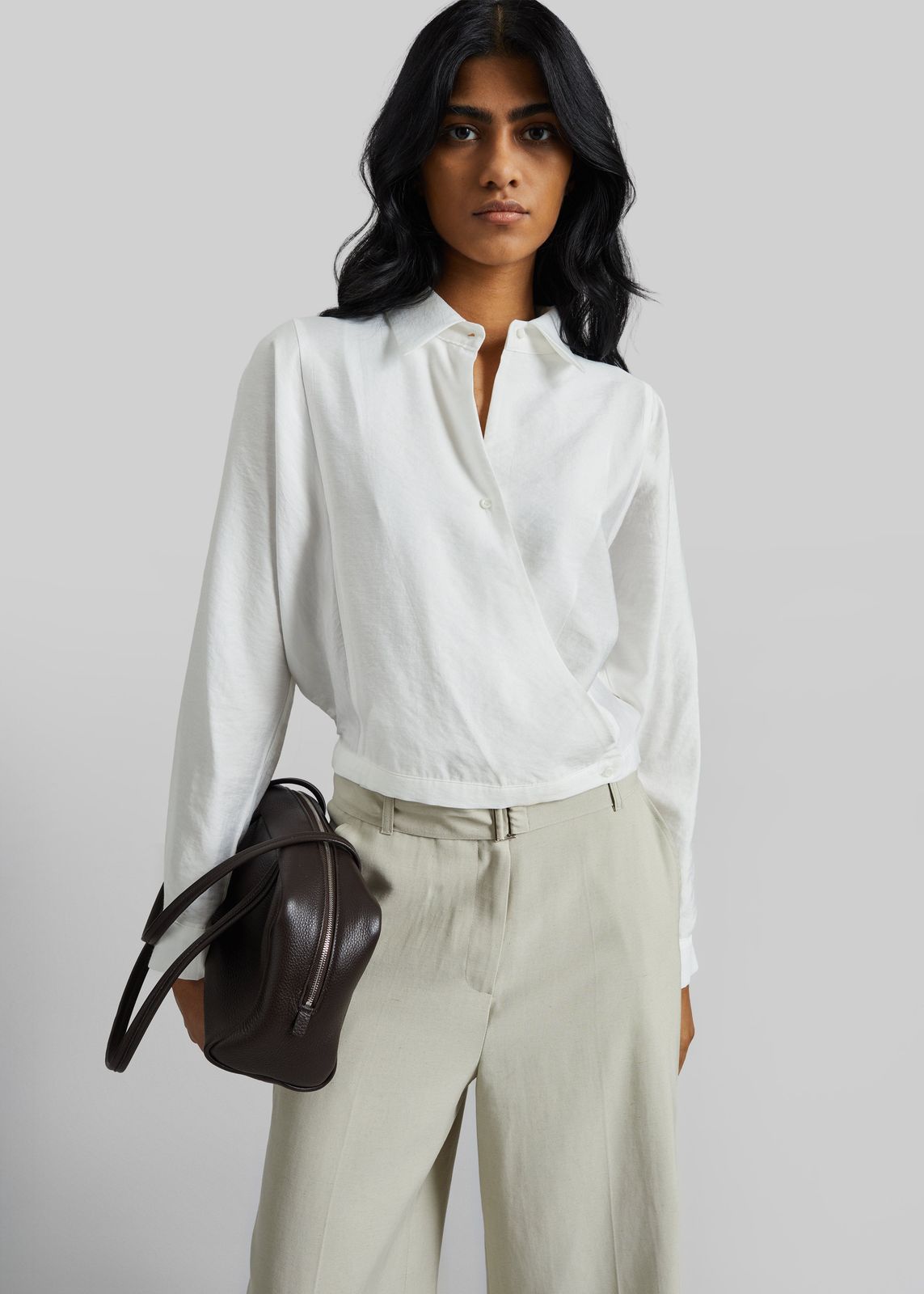 Orsel Cropped Crossover Shirt - White