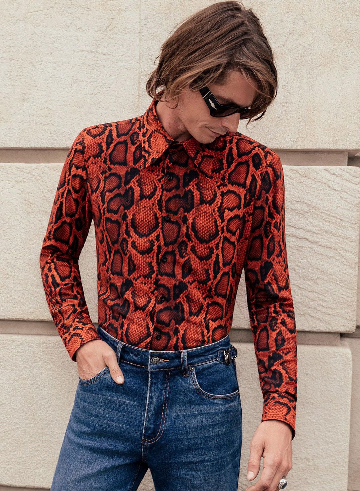 Phix X Rolling Stones Red Snake Print Effect Viscose Shirt