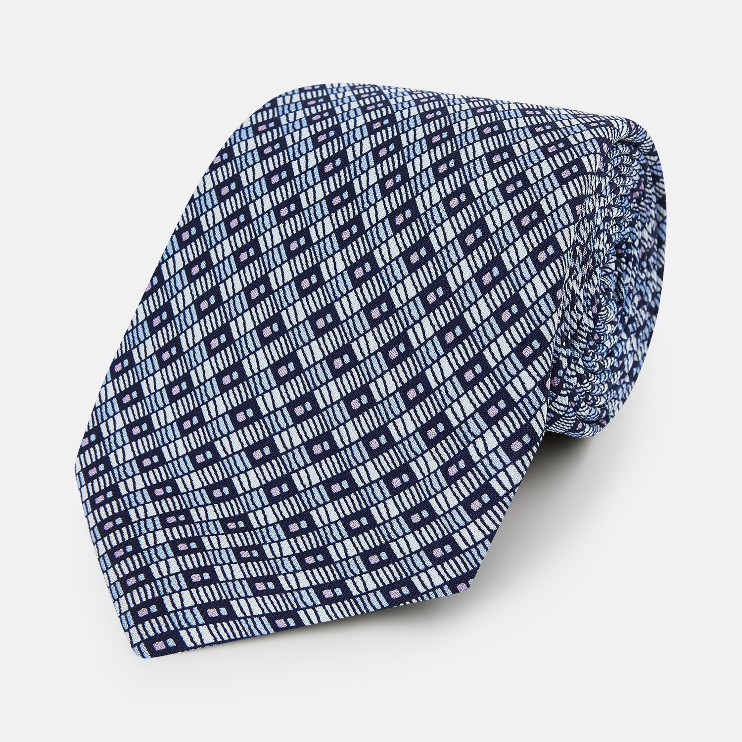 Pale Blue Hatched-Rectangle Neats Silk Tie