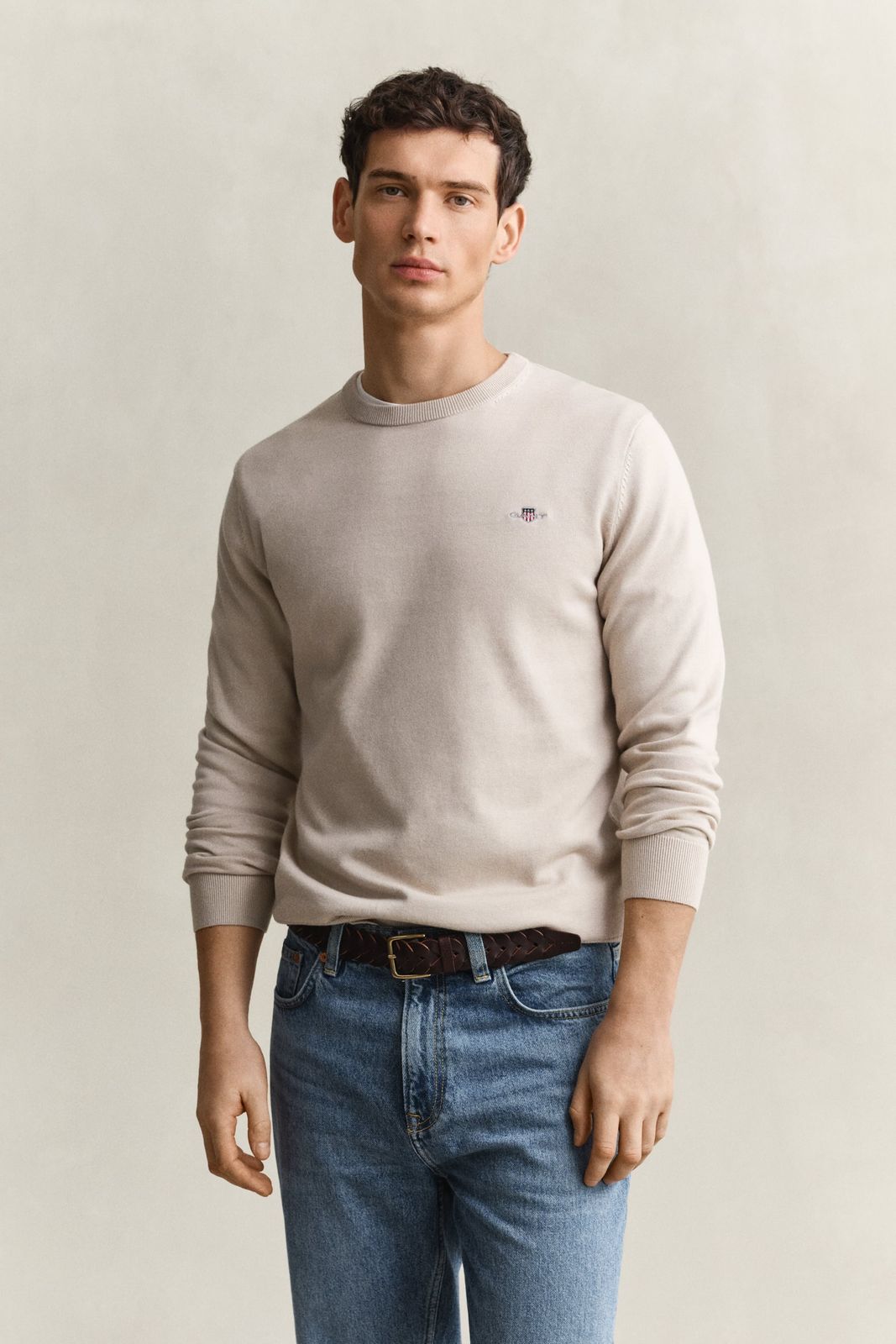 Cotton Crew Neck Sweater - DK HAZELNUT MELANGE