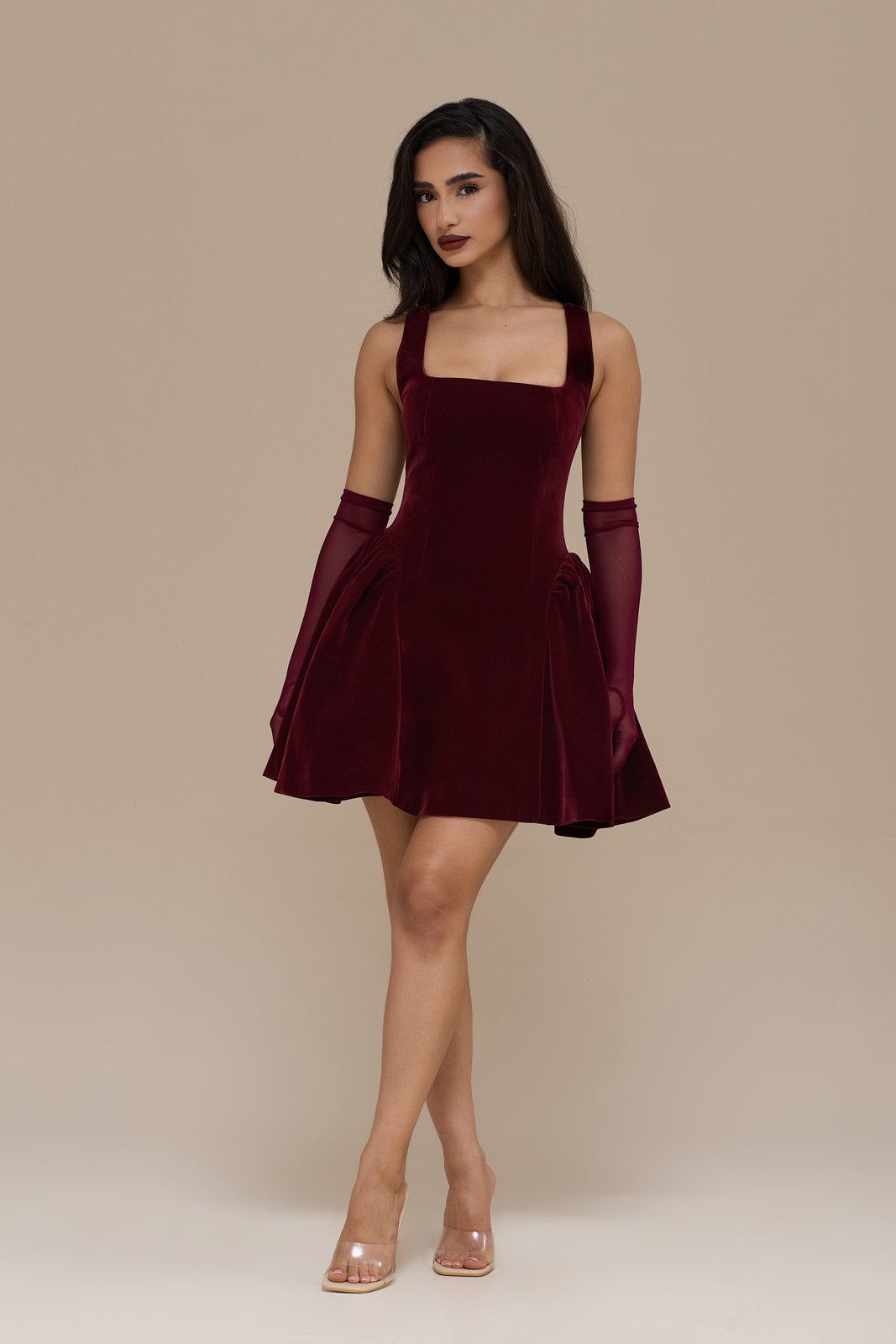 LUCKY MINI DRESS | WINE VELVET