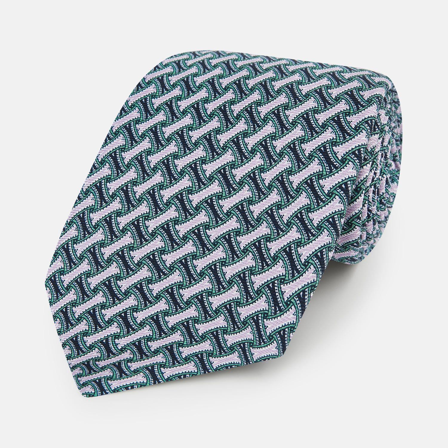Lilac and Kelly Weave Patterned Silk Tie