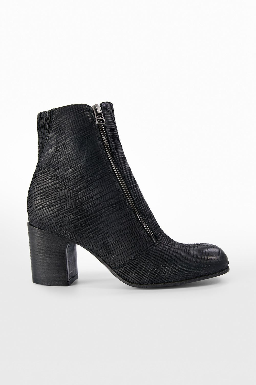 MOORE black carved-leather zipped ankle boots.