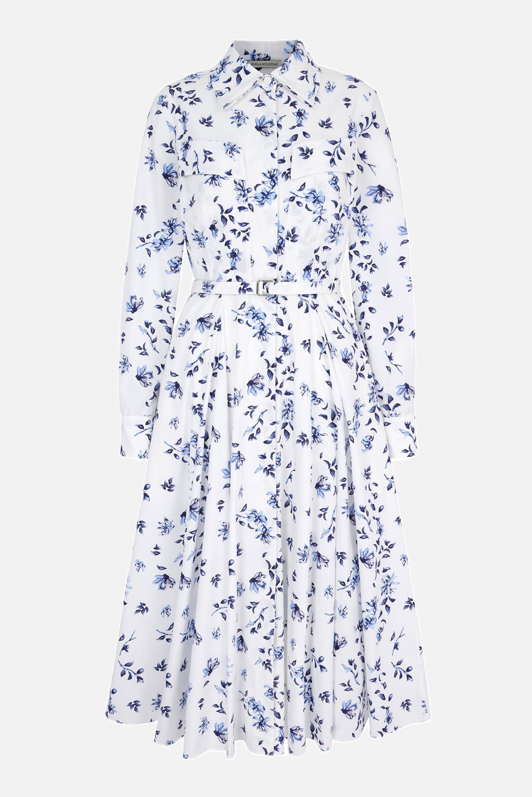 Emmalyna Dress in Blue Scattered Daisies on White Cotton