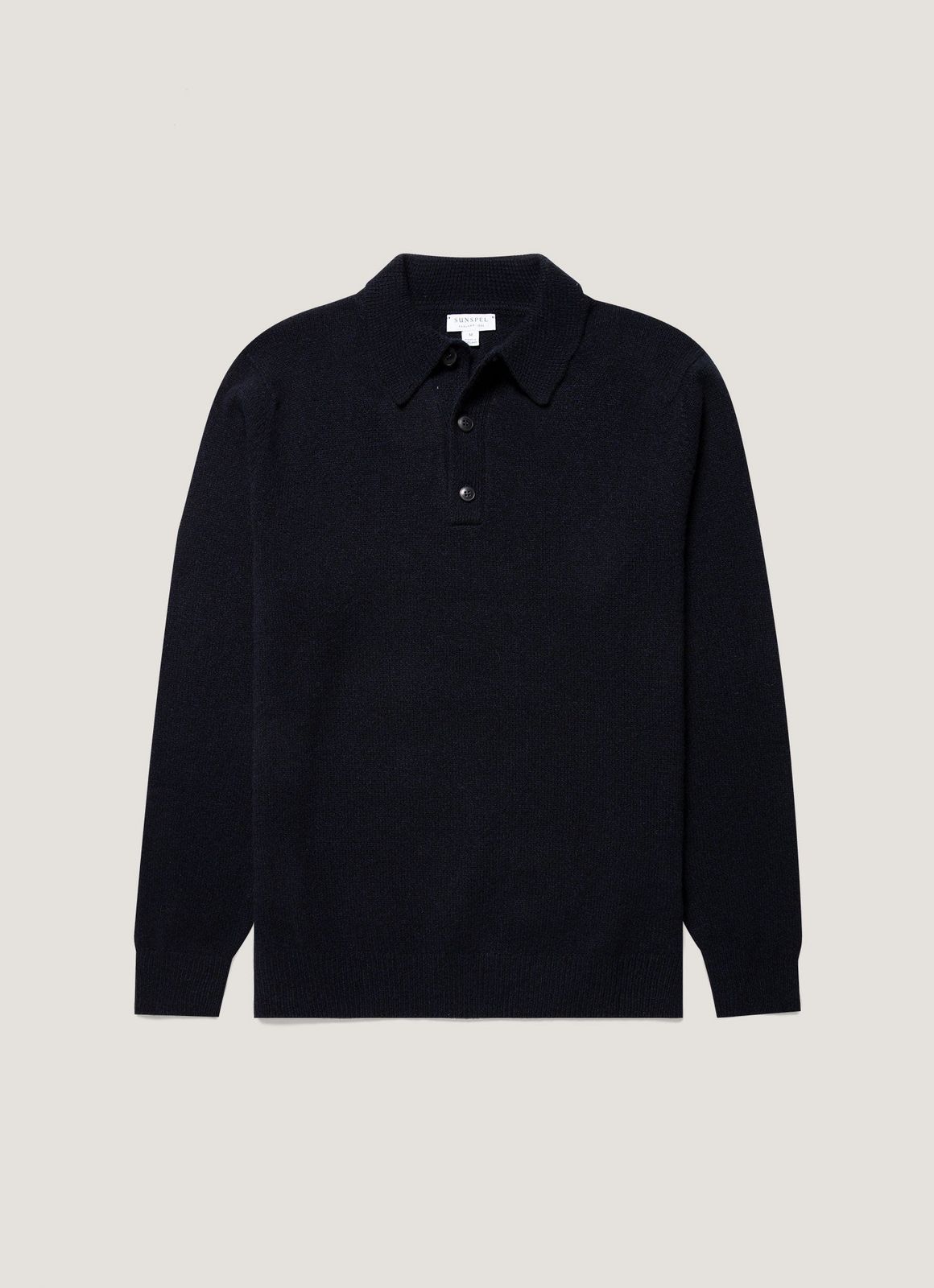Men's Lambswool Knitted Polo Shirt in Dark Navy Mouline
