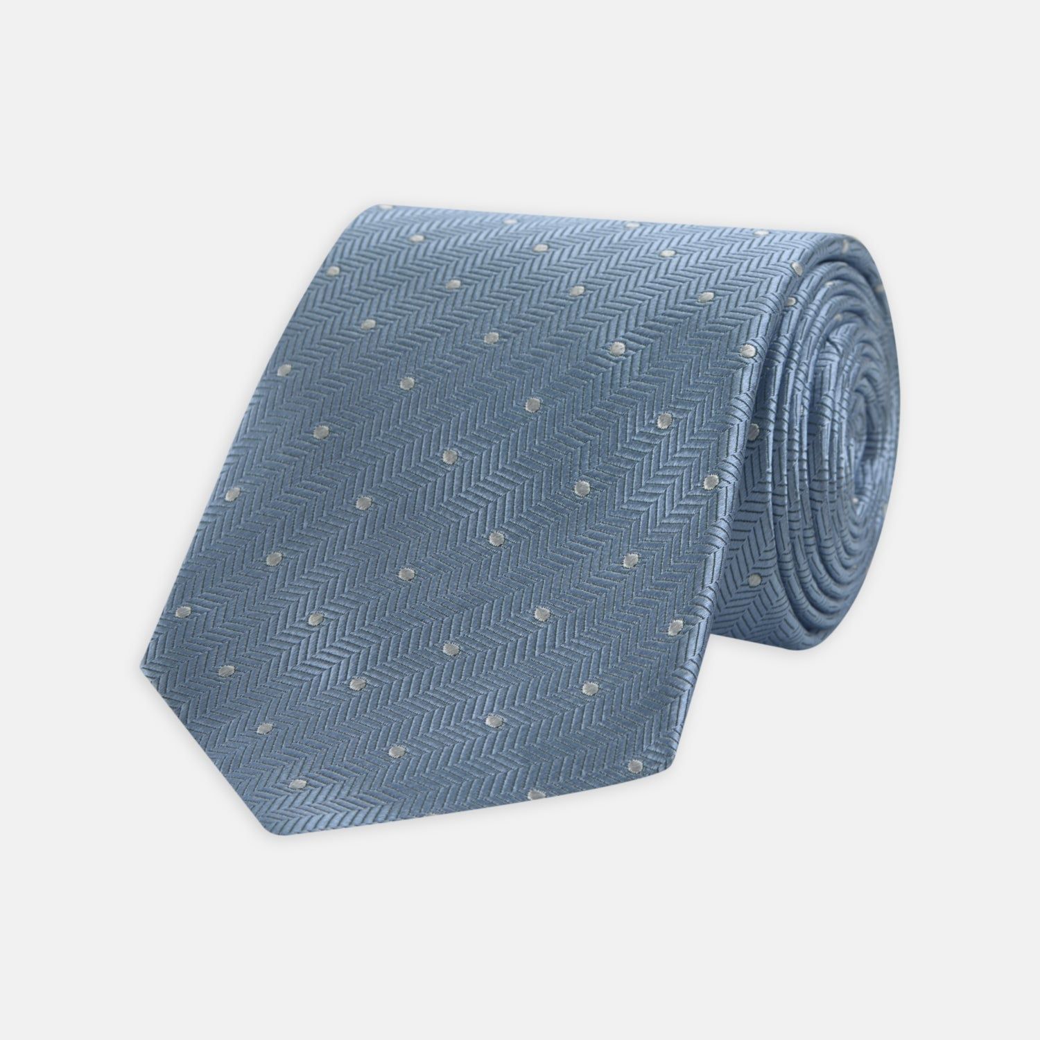 Ice Blue and White Small Spot Herringbone Silk Tie